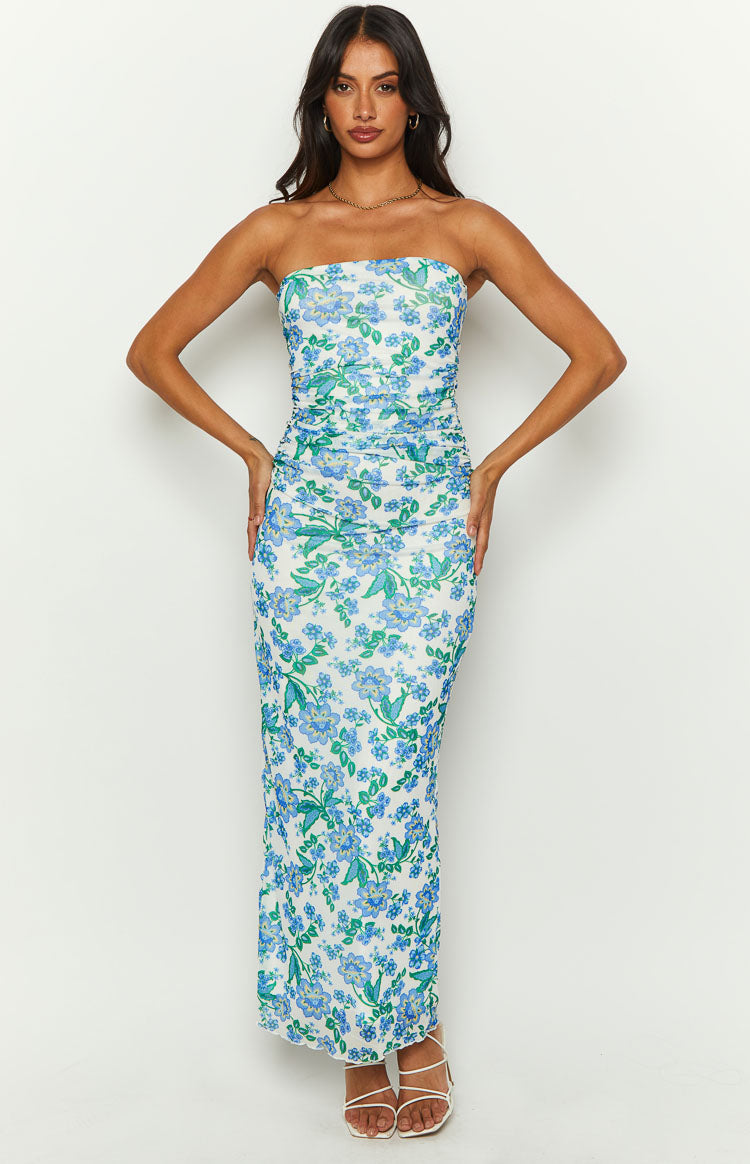 Imogen Blue Floral Strapless Maxi Dress Image