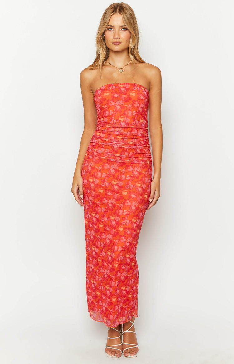 Imogen Orange Floral Print Maxi Dress Image