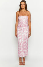 Imogen Pink Floral Print Strapless Maxi Dress Image