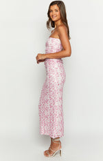 Imogen Pink Floral Print Strapless Maxi Dress Image