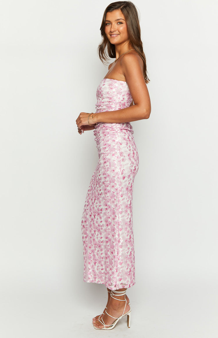 Imogen Pink Floral Print Strapless Maxi Dress Image