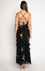 Inara Black Sequin Ruffle Maxi Dress Image