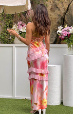 Inara Light Pink Floral Print Ruffle Maxi Dress Image