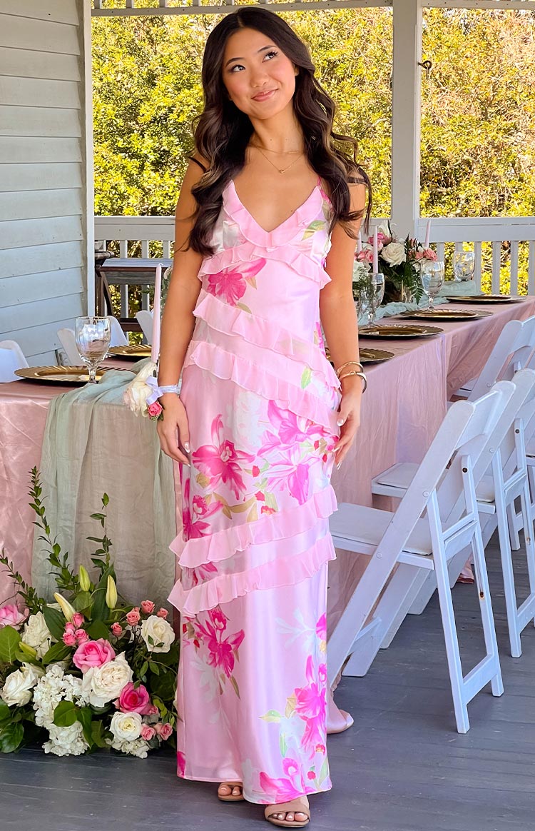 Inara Pink Floral Print Ruffle Maxi Dress Image