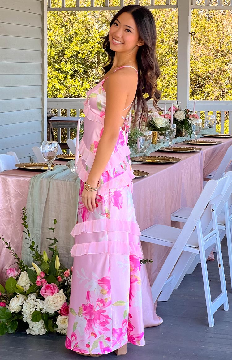 Inara Pink Floral Print Ruffle Maxi Dress Image