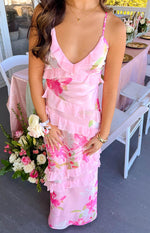 Inara Pink Floral Print Ruffle Maxi Dress Image