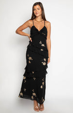 Inara Black Sequin Ruffle Maxi Dress Image