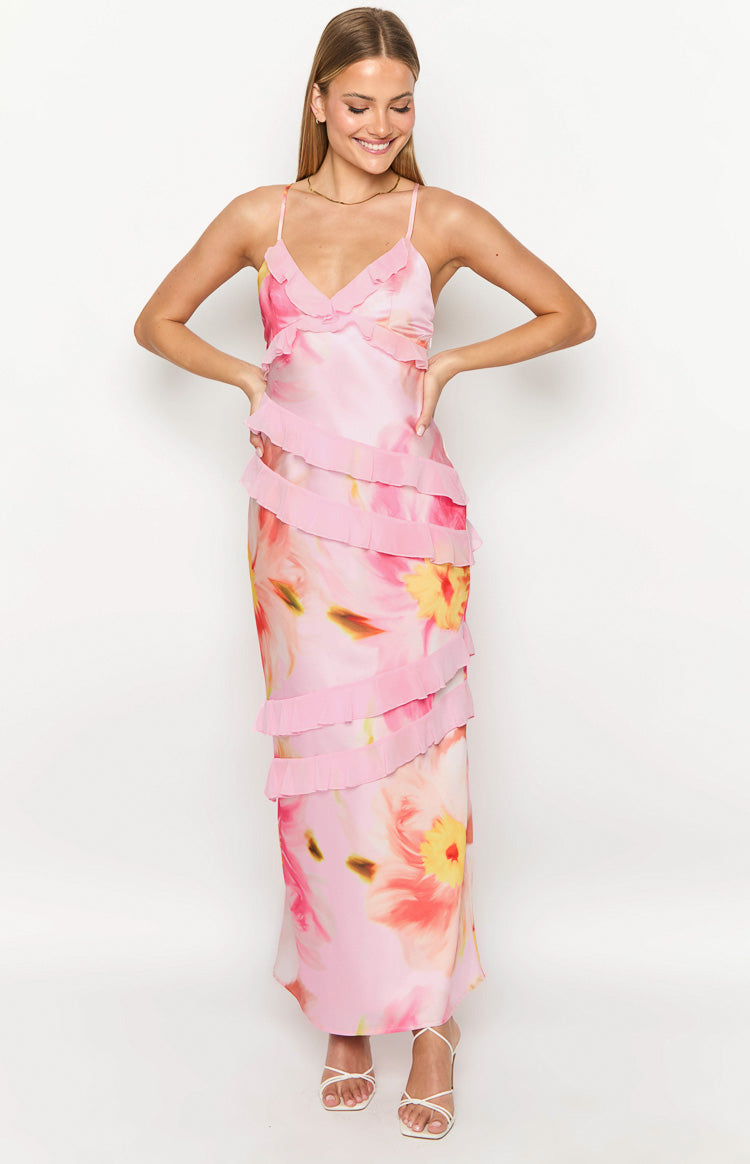 Inara Light Pink Floral Print Ruffle Maxi Dress Image