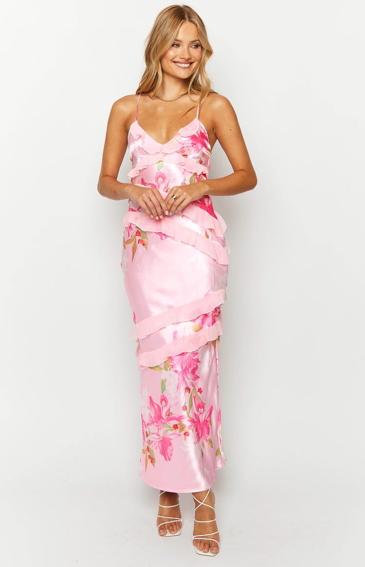 Inara Pink Floral Print Ruffle Maxi Dress Image