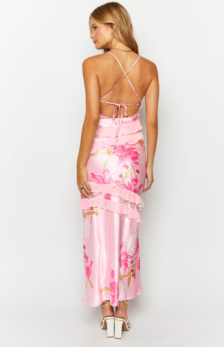 Inara Pink Floral Print Ruffle Maxi Dress Image