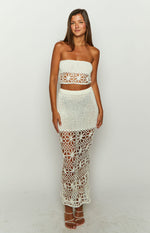 Indio White Crochet Maxi Skirt Image