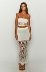 Indio White Crochet Strapless Crop Top Image