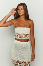 Indio White Crochet Strapless Crop Top Image