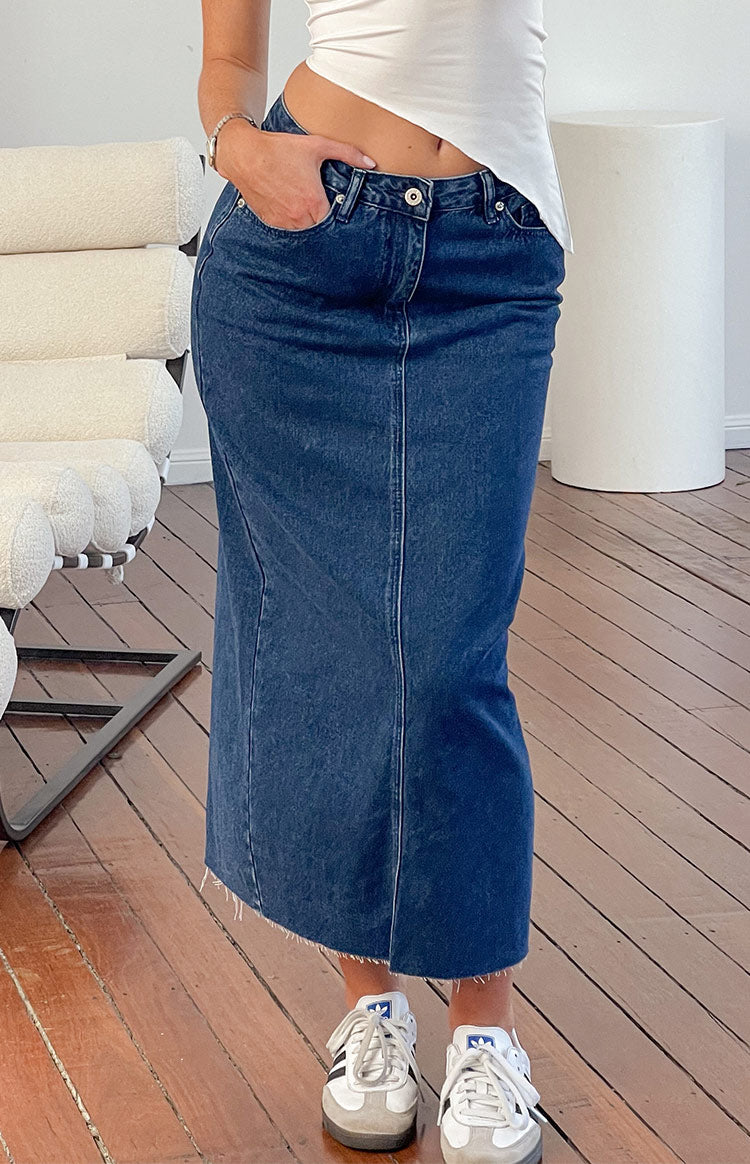 Isla Dark Denim Midi Skirt Image