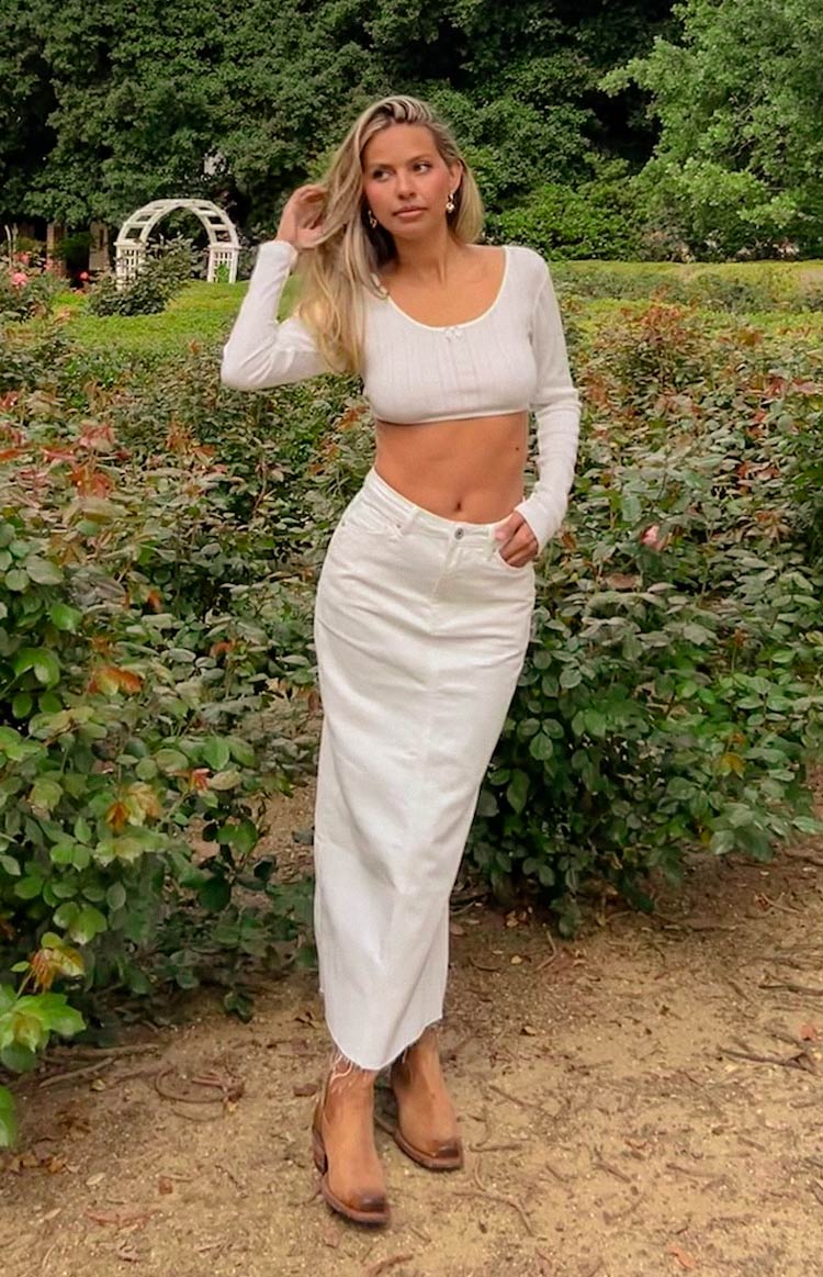 Isla White Denim Midi Skirt Image