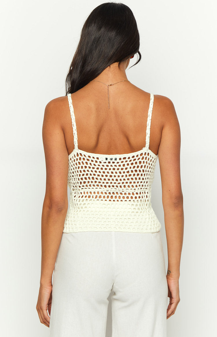 Ivory White Crochet Knit Top Image