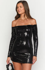 Jazmin Black Sequin Long Sleeve Mini Dress Image