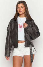 Jessica Anne PU Washed Black Jacket Image