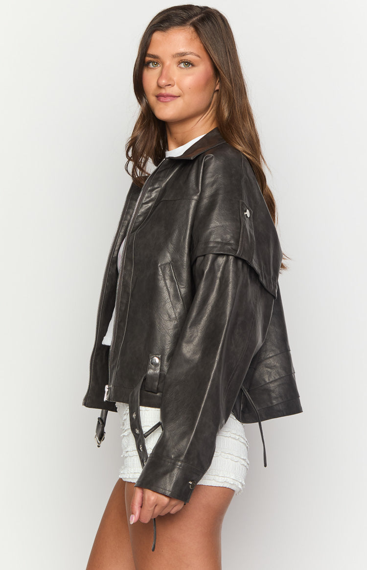 Jessica Anne PU Washed Black Jacket Image