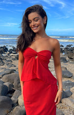 Jacqulin Red Strapless Top Image