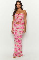 Jacqulin Pink Floral Print Maxi Skirt Image