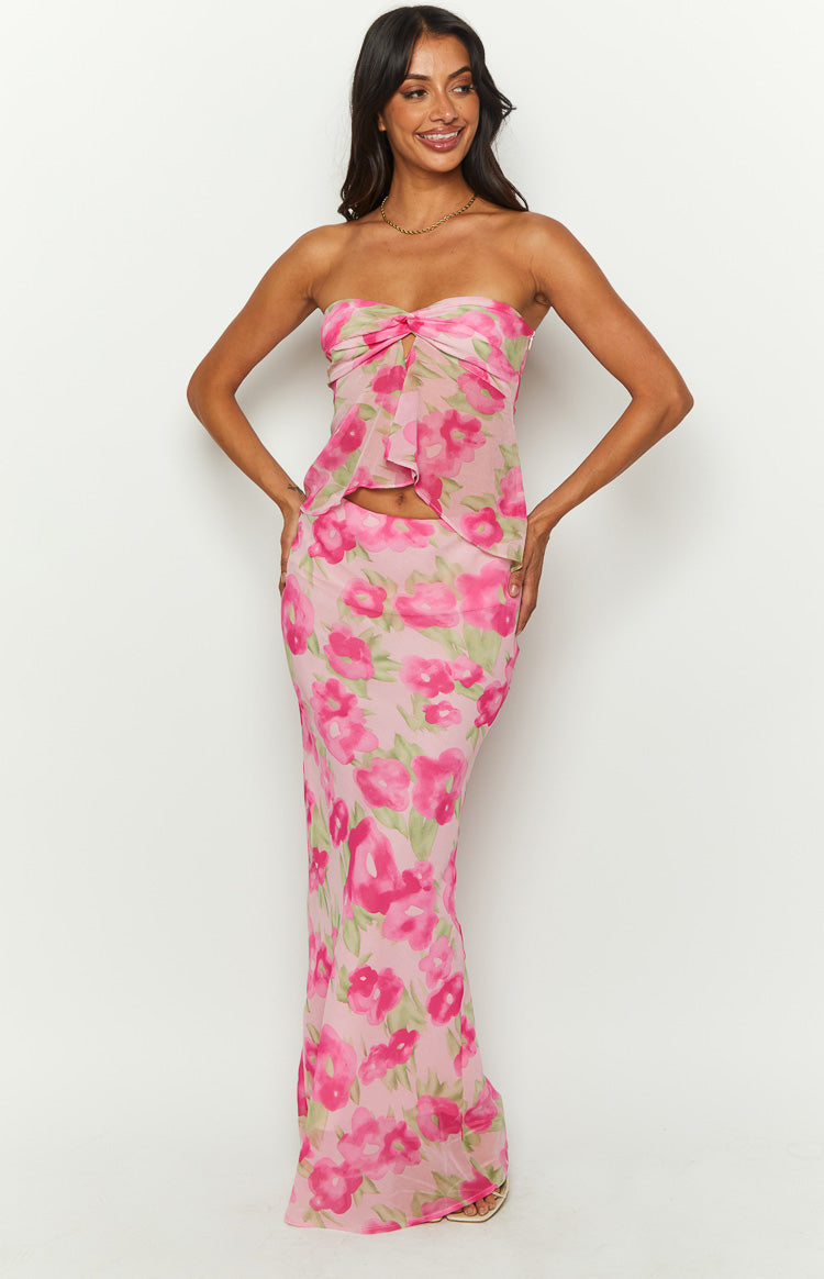 Jacqulin Pink Floral Print Maxi Skirt