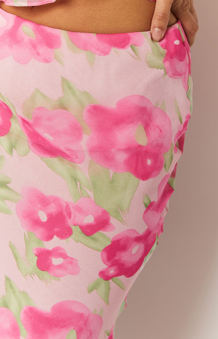 Jacqulin Pink Floral Print Maxi Skirt