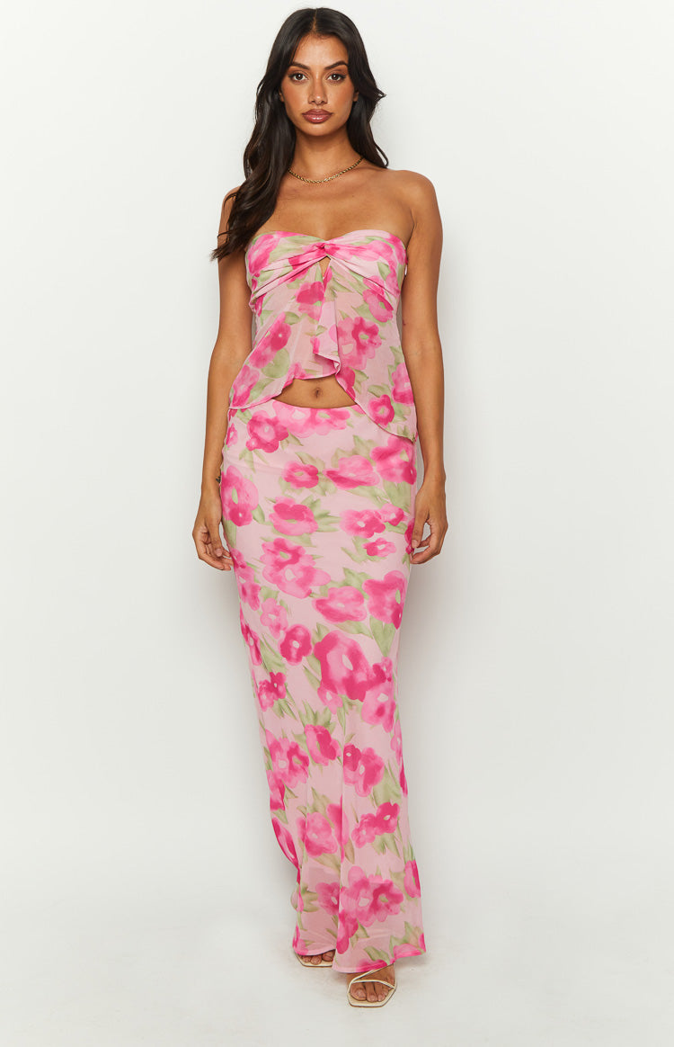 Jacqulin Pink Floral Print Strapless Top Image