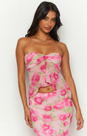 Jacqulin Pink Floral Print Strapless Top