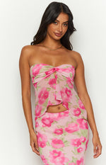 Jacqulin Pink Floral Print Strapless Top Image