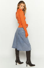 Jas Mid Wash Mid Waist Denim Midi Skirt Image