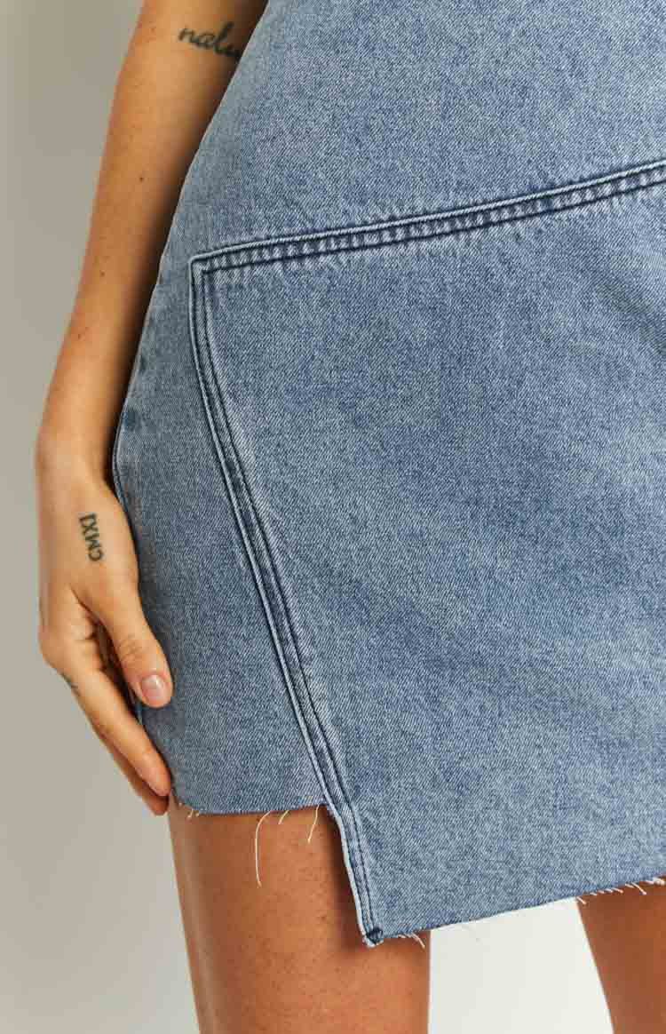 Jasmine Mid Wash Denim Wrap Front Mini Dress Image