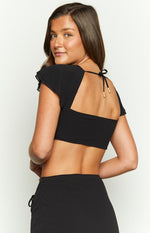 Jay Black Tie Front Crop Top Image