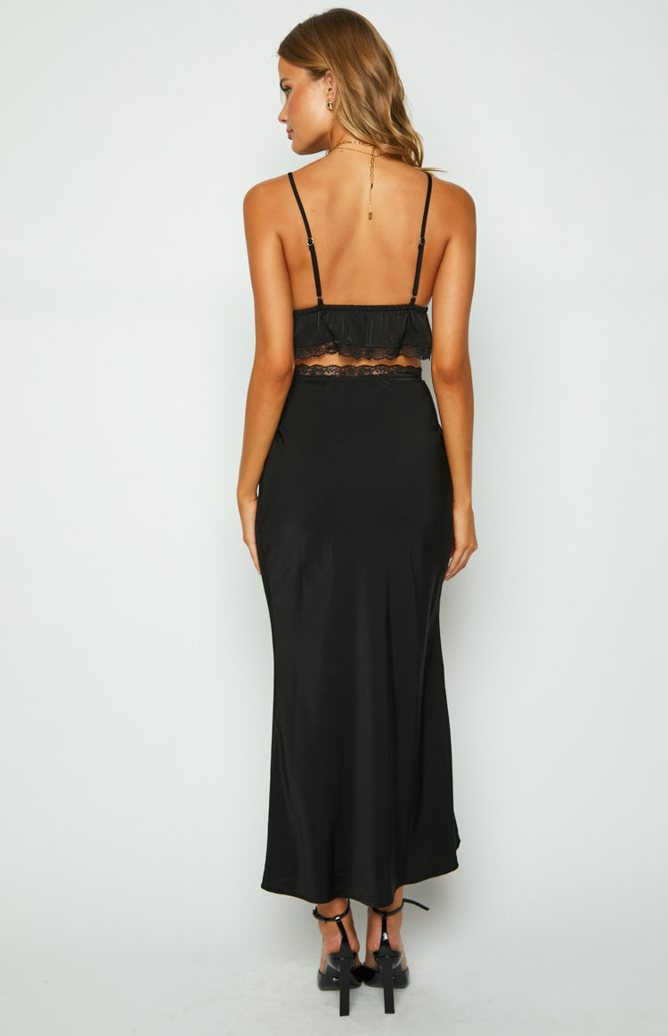 Jayde Black Lace Trim Maxi Skirt Image