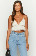 Jayde Cream Lace Trim Crop Top Image