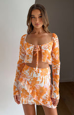 Jayella Orange Floral Mini Skirt Image