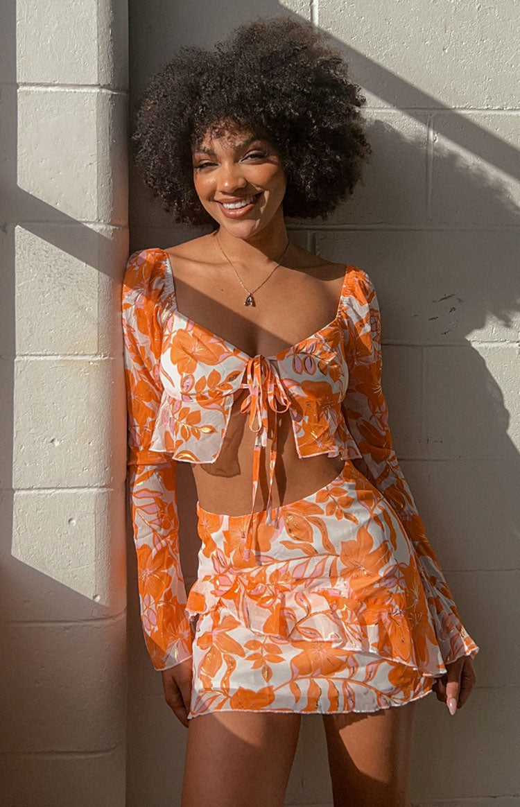 Jayella Orange Floral Mini Skirt Image