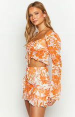 Jayella Orange Floral Mini Skirt Image