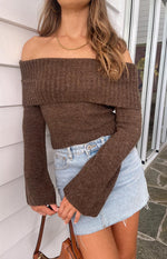 Joey Brown Off Shoulder Sweater Image