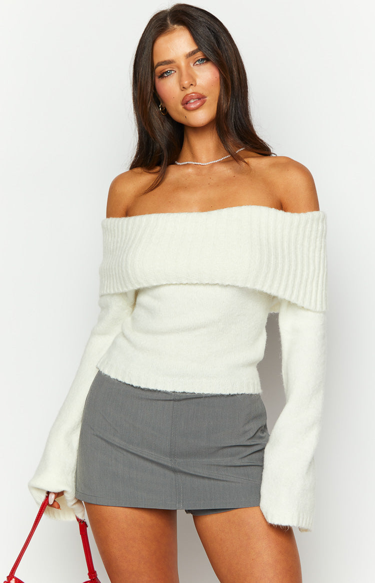 Joey Cream Off Shoulder Sweater Beginning Boutique NZ