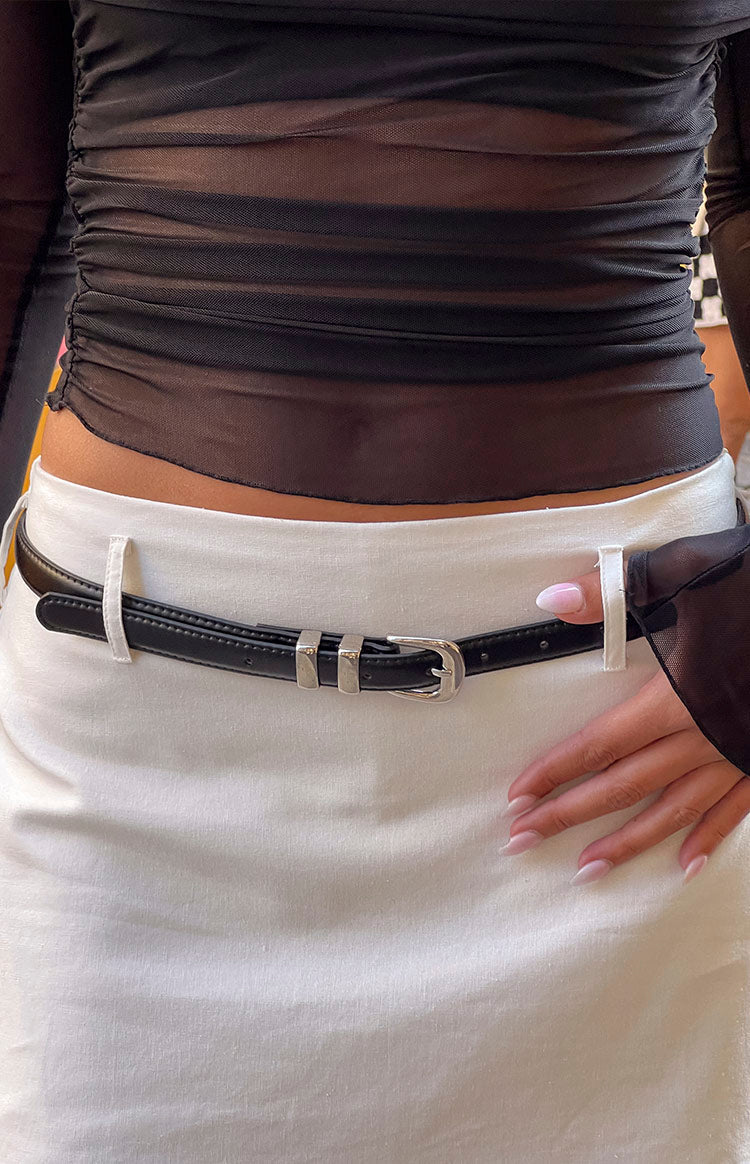 Kylee Thin Black PU Belt Image