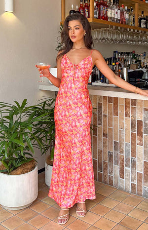 pink and orange floral maxi dress