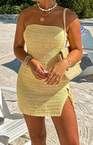 July Yellow Knit Mini Dress