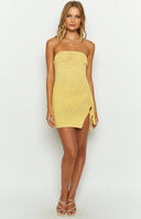 July Yellow Knit Mini Dress