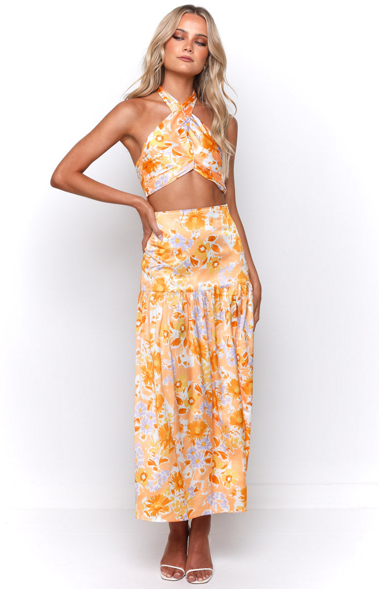 Juniper Orange Floral Maxi Skirt Image