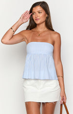 Klee Light Blue Strapless Tie Back Top Image