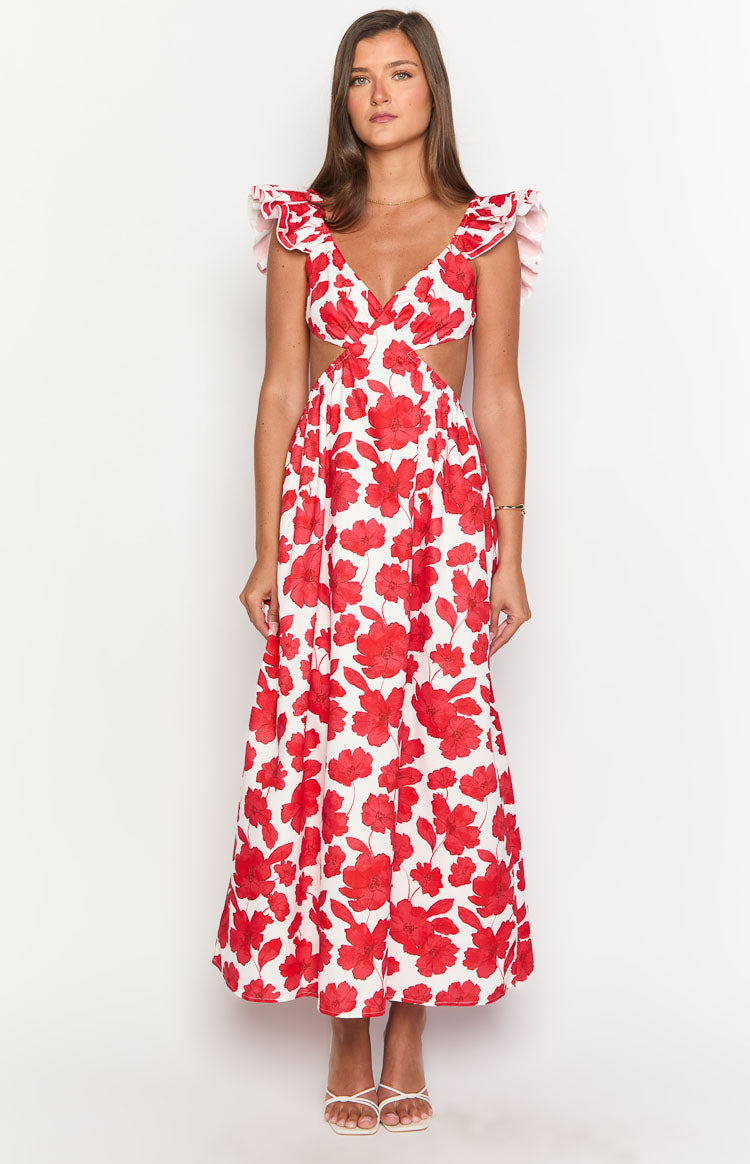 Kaden Red Anemone Floral Print Maxi Dress Image