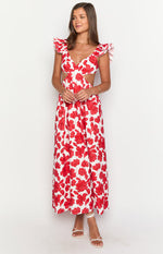 Kaden Red Anemone Floral Print Maxi Dress Image