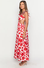 Kaden Red Anemone Floral Print Maxi Dress Image