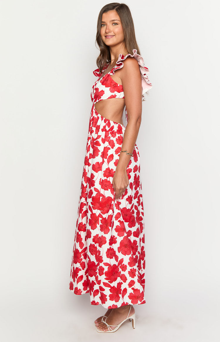 Kaden Red Anemone Floral Print Maxi Dress Image